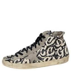 Pre Owned Golden Goose Beige/Black Printed Canvas Francy High Top Sneakers Size 42