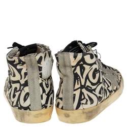 Pre Owned Golden Goose Beige/Black Printed Canvas Francy High Top Sneakers Size 42