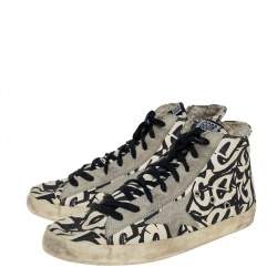 Pre Owned Golden Goose Beige/Black Printed Canvas Francy High Top Sneakers Size 42