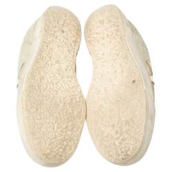 Pre Owned Golden Goose White/Grey Distressed Suede And Pony Hair Lace Up Sneakers Size 37