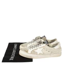 Pre Owned Golden Goose White/Grey Distressed Suede And Pony Hair Lace Up Sneakers Size 37