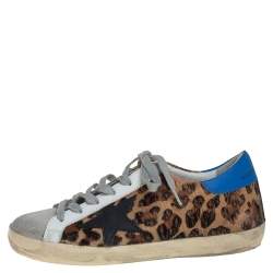 Pre Owned Golden Goose Multicolor Leopard Print Fur And Leather Sneakers Size 37