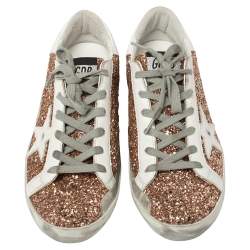 Pre Owned Golden Goose Rose Gold Glitter and Leather Superstar Sneakers Size 40