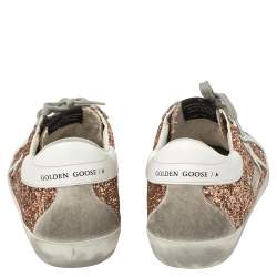 Pre Owned Golden Goose Rose Gold Glitter and Leather Superstar Sneakers Size 40