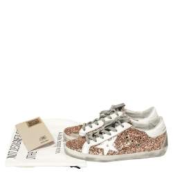 Pre Owned Golden Goose Rose Gold Glitter and Leather Superstar Sneakers Size 40