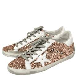 Pre Owned Golden Goose Rose Gold Glitter and Leather Superstar Sneakers Size 40