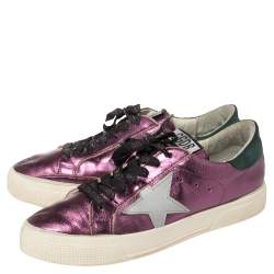 Pre Owned Golden Goose Metallic Purple Leather May Low Top Sneakers Size 38
