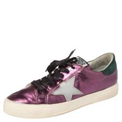 Pre Owned Golden Goose Metallic Purple Leather May Low Top Sneakers Size 38