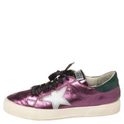 Pre Owned Golden Goose Metallic Purple Leather May Low Top Sneakers Size 38
