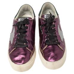 Pre Owned Golden Goose Metallic Purple Leather May Low Top Sneakers Size 38