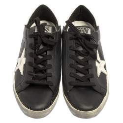 Pre Owned Golden Goose Black/White Leather Superstar Low Top Sneakers Size 39