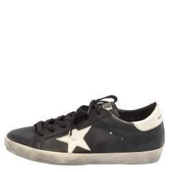 Pre Owned Golden Goose Black/White Leather Superstar Low Top Sneakers Size 39