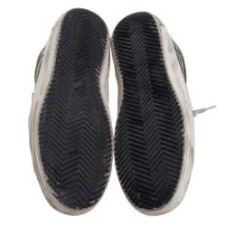 Pre Owned Golden Goose Black/Silver Leather And Glitter Superstar Low Top Sneakers Size 37