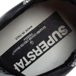 Pre Owned Golden Goose Black/Silver Leather And Glitter Superstar Low Top Sneakers Size 37