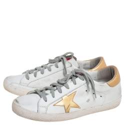 Pre Owned Golden Goose White/Gold Leather Superstar Low-Top Sneakers Size 39