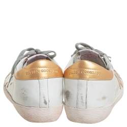 Pre Owned Golden Goose White/Gold Leather Superstar Low-Top Sneakers Size 39