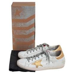 Pre Owned Golden Goose White/Gold Leather Superstar Low-Top Sneakers Size 39
