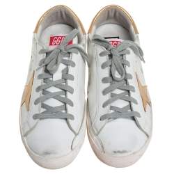 Pre Owned Golden Goose White/Gold Leather Superstar Low-Top Sneakers Size 39
