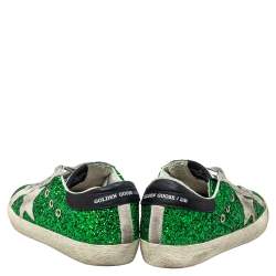 Pre Owned Golden Goose Green Glitter And Suede Superstar Low Top Sneakers Size 37