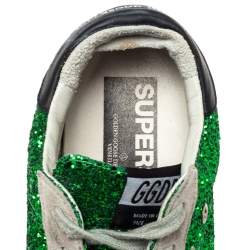 Pre Owned Golden Goose Green Glitter And Suede Superstar Low Top Sneakers Size 37