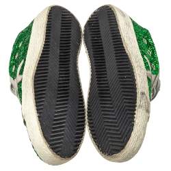 Pre Owned Golden Goose Green Glitter And Suede Superstar Low Top Sneakers Size 37