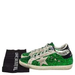 Pre Owned Golden Goose Green Glitter And Suede Superstar Low Top Sneakers Size 37