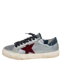 Golden Goose Silver Leather And Suede May Low Top Sneakers Size 36