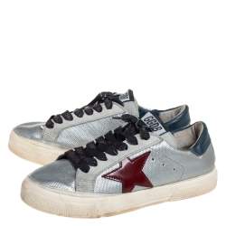 Golden Goose Silver Leather And Suede May Low Top Sneakers Size 36