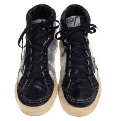 Pre Owned Golden Goose Black Leather And Canvas 2.12 High Top Sneakers Size 44