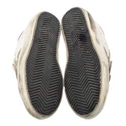 Pre Owned Golden Goose White/Silver Glitter And Leather Old School Sneakers Size 35