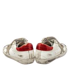 Pre Owned Golden Goose White/Silver Glitter And Leather Old School Sneakers Size 35