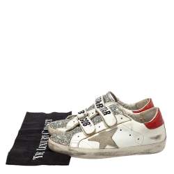 Pre Owned Golden Goose White/Silver Glitter And Leather Old School Sneakers Size 35