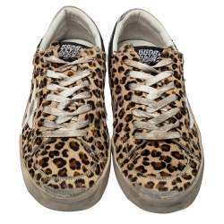 Pre Owned Golden Goose Beige Leopard Print Calf Hair And Leather Stardan Sneakers 40