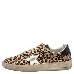 Pre Owned Golden Goose Beige Leopard Print Calf Hair And Leather Stardan Sneakers 40