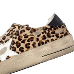 Pre Owned Golden Goose Beige Leopard Print Calf Hair And Leather Stardan Sneakers 40