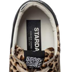 Pre Owned Golden Goose Beige Leopard Print Calf Hair And Leather Stardan Sneakers 40