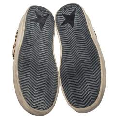 Pre Owned Golden Goose Beige Leopard Print Calf Hair And Leather Stardan Sneakers 40