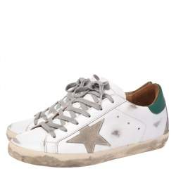 Pre Owned Golden Goose White/Green Leather Superstar Sneakers Size 37