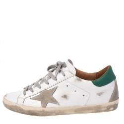 Pre Owned Golden Goose White/Green Leather Superstar Sneakers Size 37
