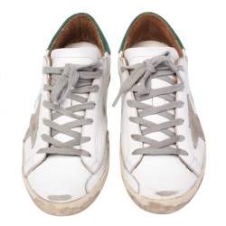 Pre Owned Golden Goose White/Green Leather Superstar Sneakers Size 37