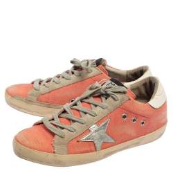 Pre Owned Golden Goose Pink/White Canvas And Suede Superstar Sneakers Size 39