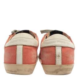 Pre Owned Golden Goose Pink/White Canvas And Suede Superstar Sneakers Size 39