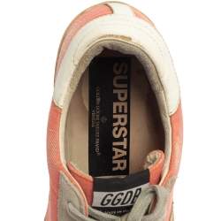 Pre Owned Golden Goose Pink/White Canvas And Suede Superstar Sneakers Size 39