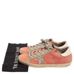 Pre Owned Golden Goose Pink/White Canvas And Suede Superstar Sneakers Size 39