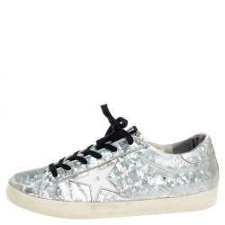 Pre Owned Golden Goose Grey Leather Superstar Lace Up Sneakers Size 40