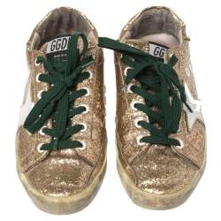 Pre Owned Golden Goose Gold Glitter And PVC Superstar Sneakers Size 37