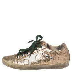 Pre Owned Golden Goose Gold Glitter And PVC Superstar Sneakers Size 37