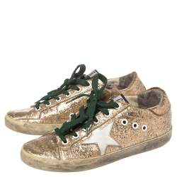 Pre Owned Golden Goose Gold Glitter And PVC Superstar Sneakers Size 37