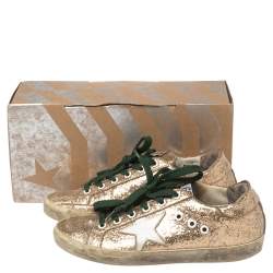 Pre Owned Golden Goose Gold Glitter And PVC Superstar Sneakers Size 37
