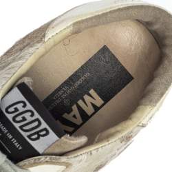 Pre Owned Golden Goose White/Grey Distressed Suede And Pony Hair May Lace Up Sneakers Size 40